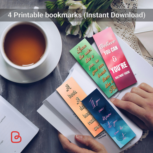 Set of 4 Printable Bookmarks - Inspiring Designs (2x6 inches)