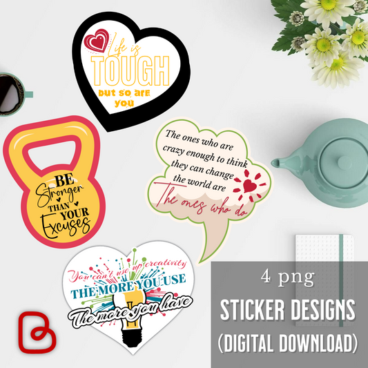 Set of 4 Printable Stickers - Creative & Fun Designs (PNG Format)